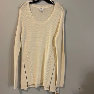 Bar III Ivory Knit Zipper Sweater New
